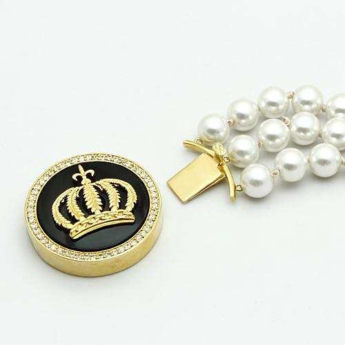 LO2643 - Gold Brass Bracelet with Semi-Precious Onyx in Jet - Alamode - Flyclothing LLC