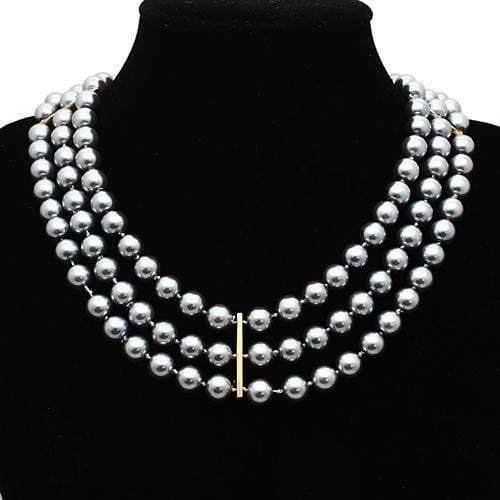 LO2645 - Gold Brass Necklace with Semi-Precious Onyx in Jet - Alamode - Flyclothing LLC