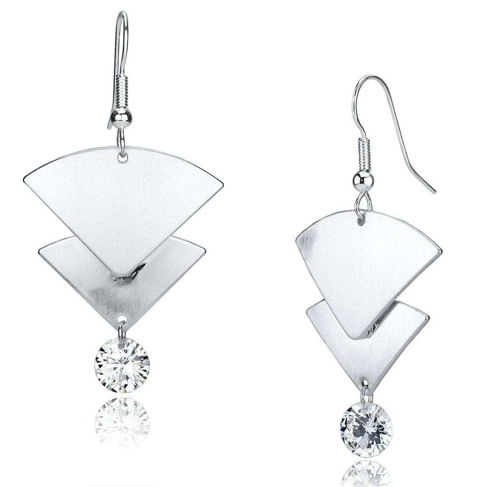 LO2662 - Matte Rhodium & Rhodium Iron Earrings with AAA Grade CZ in Clear - Alamode - Flyclothing LLC
