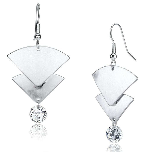LO2662 - Matte Rhodium & Rhodium Iron Earrings with AAA Grade CZ in Clear - Alamode - Flyclothing LLC