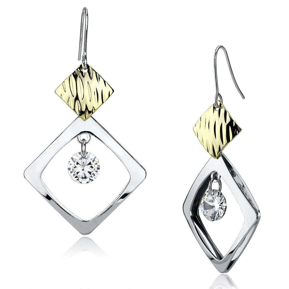 LO2670 - Gold+Rhodium Iron Earrings with AAA Grade CZ in Clear - Alamode - Flyclothing LLC