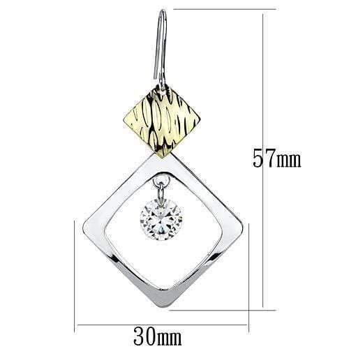 LO2670 - Gold+Rhodium Iron Earrings with AAA Grade CZ in Clear - Alamode - Flyclothing LLC