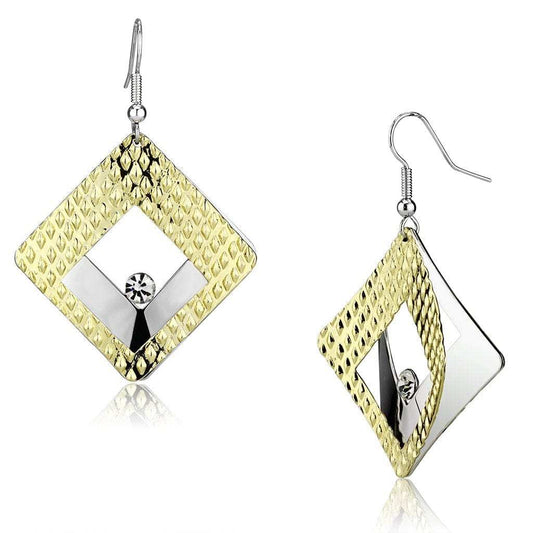 LO2673 - Gold+Rhodium Iron Earrings with Top Grade Crystal in Clear - Alamode - Flyclothing LLC
