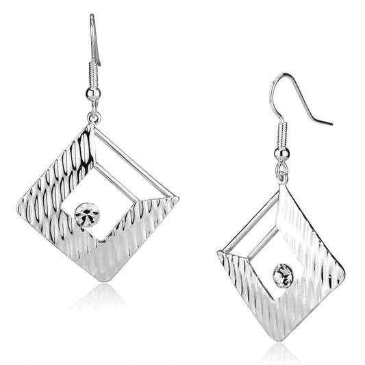 LO2678 - Rhodium Iron Earrings with Top Grade Crystal in Clear - Alamode - Flyclothing LLC