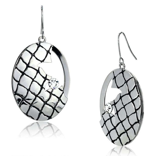 LO2690 - Rhodium Iron Earrings with Top Grade Crystal in Clear - Alamode - Flyclothing LLC