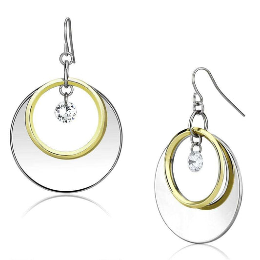 LO2692 - Reverse Two-Tone Iron Earrings with AAA Grade CZ in Clear - Alamode - Flyclothing LLC