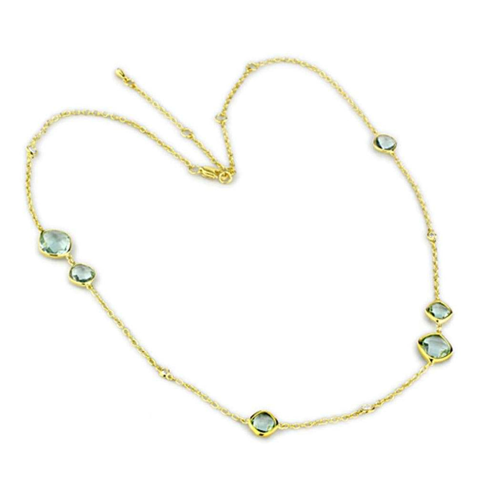 LO2703 - Gold Brass Necklace with Synthetic Synthetic Glass in Emerald - Alamode - Flyclothing LLC