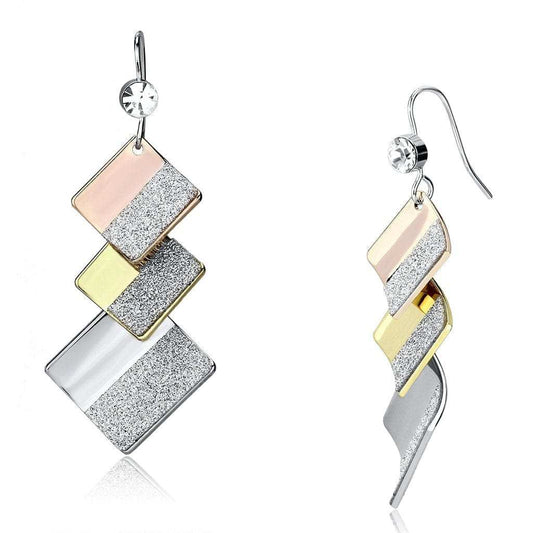 LO2713 - Rhodium + Gold + Rose Gold Iron Earrings with Top Grade Crystal in Clear - Alamode - Flyclothing LLC