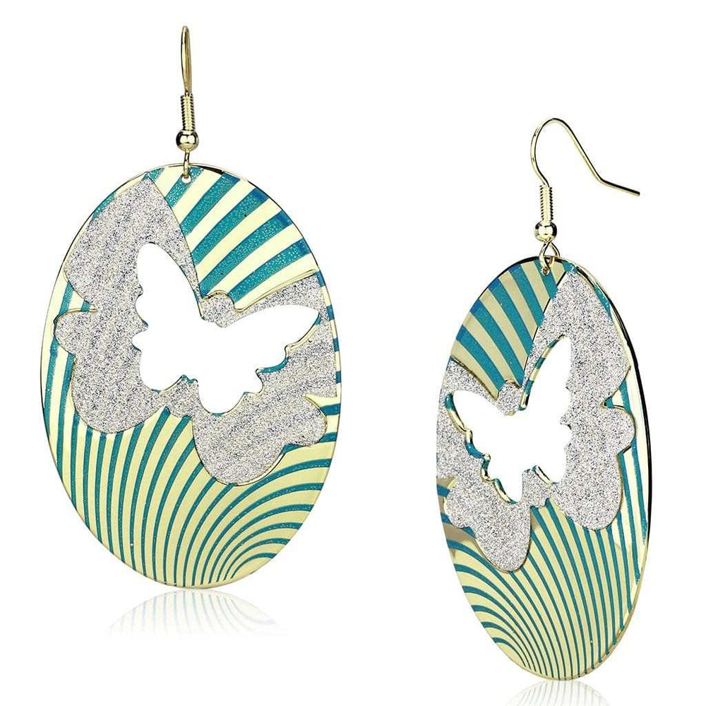 LO2726 - Gold Iron Earrings with Epoxy in Capri Blue - Alamode - Flyclothing LLC
