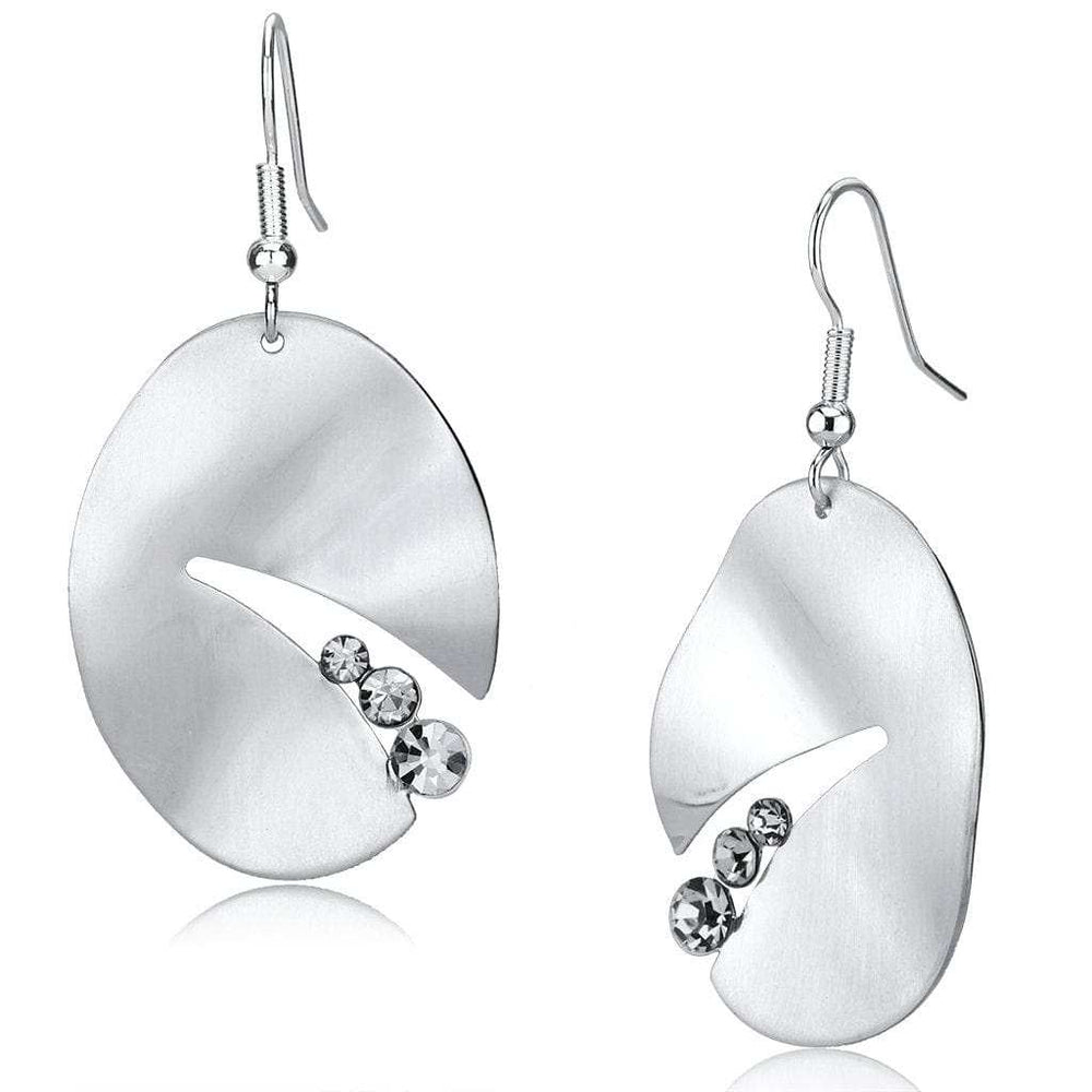 LO2743 - Matte Rhodium & Rhodium Iron Earrings with Top Grade Crystal in Clear - Alamode - Flyclothing LLC
