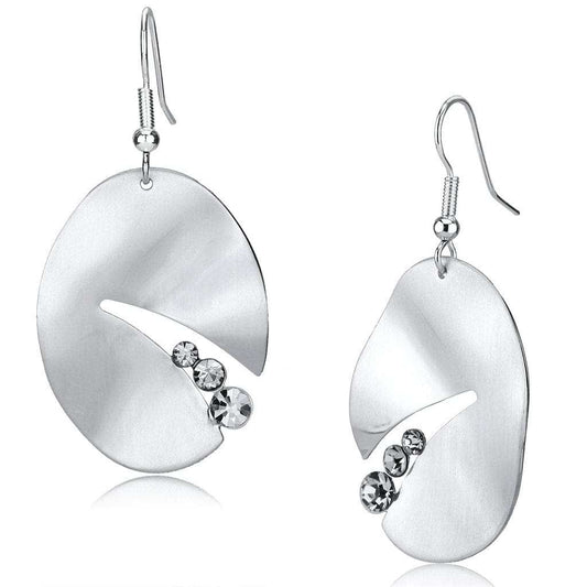 LO2743 - Matte Rhodium & Rhodium Iron Earrings with Top Grade Crystal in Clear - Alamode - Flyclothing LLC
