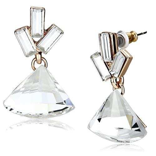 LO2751 - Rose Gold Iron Earrings with Top Grade Crystal in Clear - Alamode - Flyclothing LLC