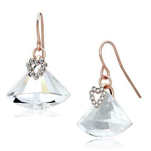 LO2755 - Rose Gold Iron Earrings with Top Grade Crystal in Clear - Alamode - Flyclothing LLC