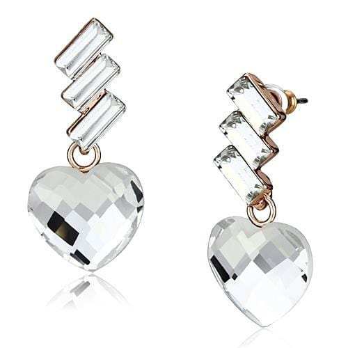 LO2756 - Rose Gold Iron Earrings with Top Grade Crystal in Clear - Alamode - Flyclothing LLC