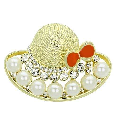 LO2764 - Flash Gold White Metal Brooches with Synthetic Pearl in White - Alamode - Flyclothing LLC