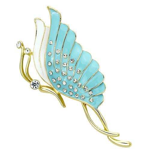 LO2771 - Flash Gold White Metal Brooches with Top Grade Crystal in Clear - Alamode - Flyclothing LLC