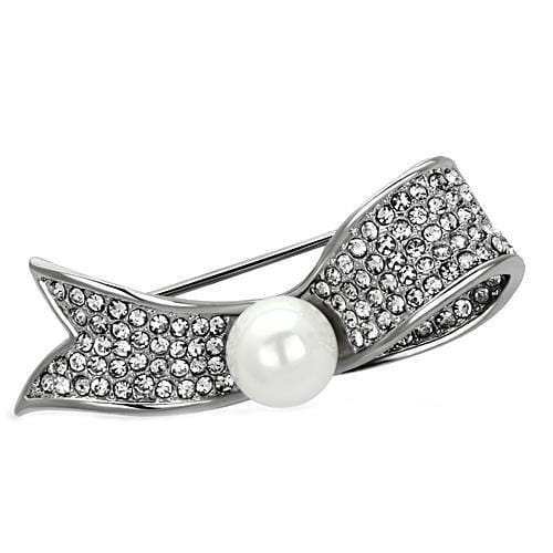 LO2799 - Imitation Rhodium White Metal Brooches with Synthetic Pearl in White - Alamode - Flyclothing LLC