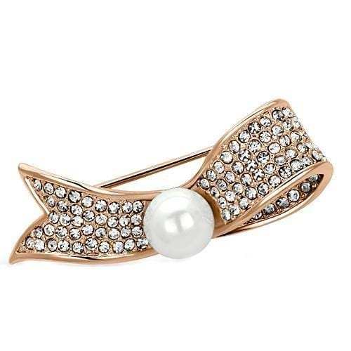 LO2800 - Flash Rose Gold White Metal Brooches with Synthetic Pearl in White - Alamode - Flyclothing LLC