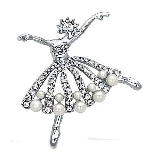 LO2801 - Imitation Rhodium White Metal Brooches with Synthetic Pearl in White - Alamode - Flyclothing LLC