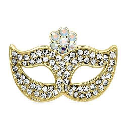 LO2808 - Flash Gold White Metal Brooches with Top Grade Crystal in Aurora Borealis (Rainbow Effect) - Alamode - Flyclothing LLC