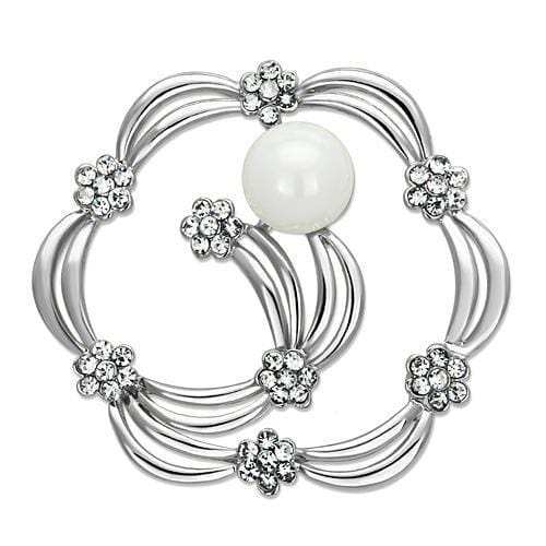 LO2809 - Imitation Rhodium White Metal Brooches with Synthetic Pearl in White - Alamode - Flyclothing LLC