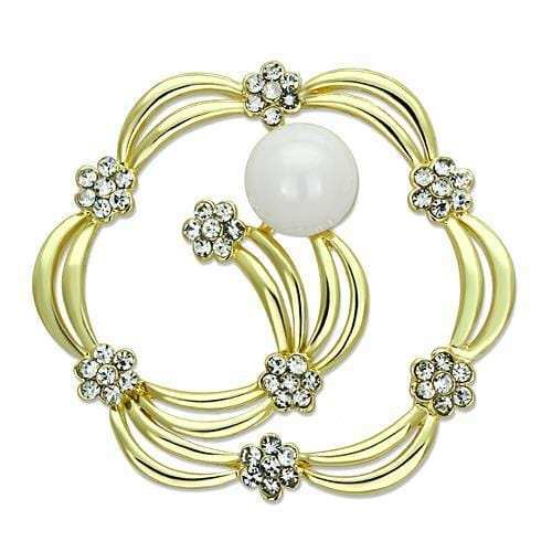 LO2810 - Flash Gold White Metal Brooches with Synthetic Pearl in White - Alamode - Flyclothing LLC