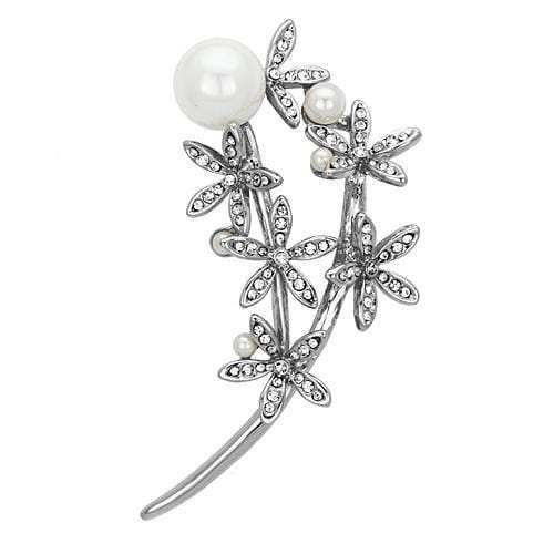LO2833 - Imitation Rhodium White Metal Brooches with Synthetic Pearl in White - Alamode - Flyclothing LLC