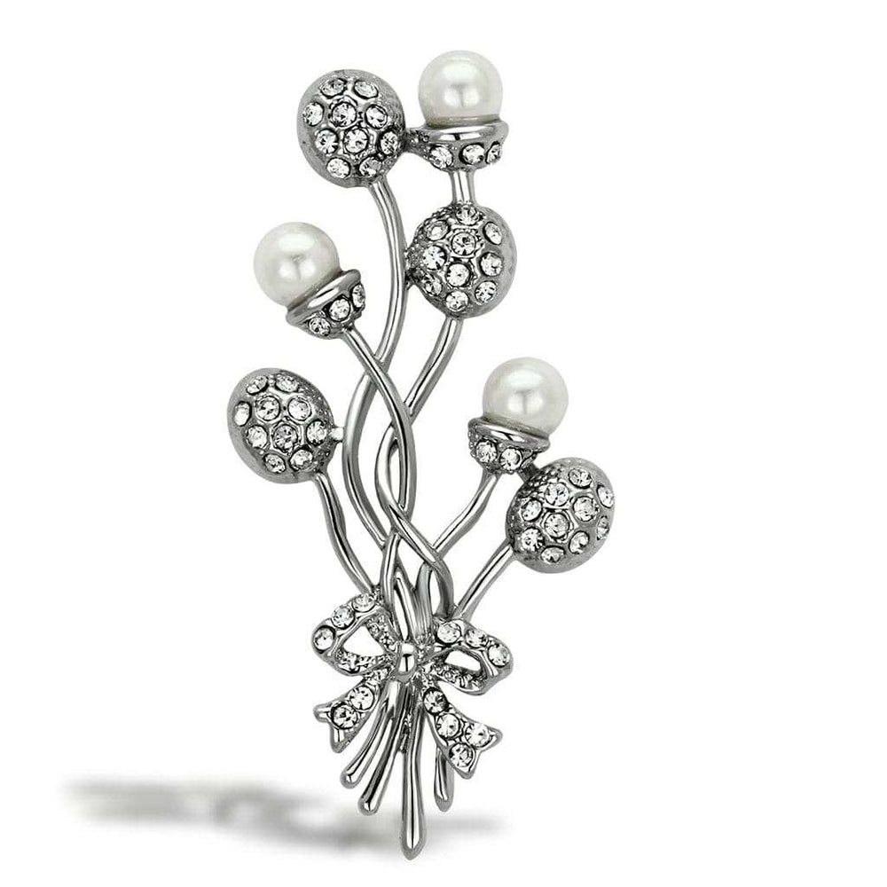 LO2835 - Imitation Rhodium White Metal Brooches with Synthetic Pearl in White - Alamode - Flyclothing LLC