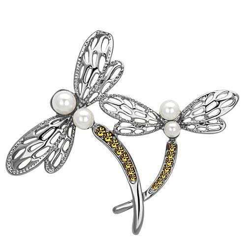 LO2836 - Imitation Rhodium White Metal Brooches with Synthetic Pearl in White - Alamode - Flyclothing LLC