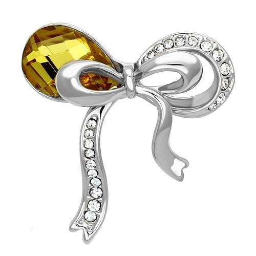 LO2846 - Imitation Rhodium White Metal Brooches with Synthetic Glass Bead in Topaz - Alamode - Flyclothing LLC