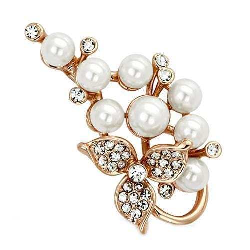 LO2853 - Flash Rose Gold White Metal Brooches with Synthetic Pearl in White - Alamode - Flyclothing LLC