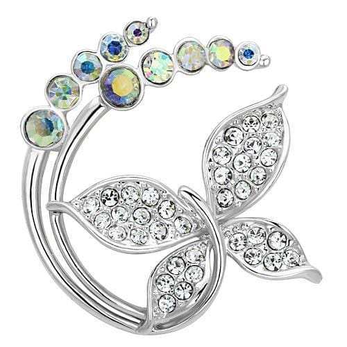 LO2860 - Imitation Rhodium White Metal Brooches with Top Grade Crystal in Aurora Borealis (Rainbow Effect) - Alamode - Flyclothing LLC