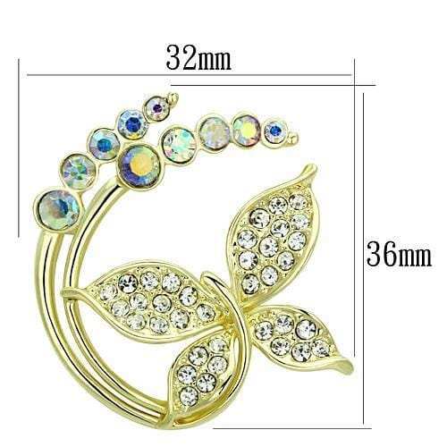 LO2861 - Flash Gold White Metal Brooches with Top Grade Crystal in Aurora Borealis (Rainbow Effect) - Alamode - Flyclothing LLC