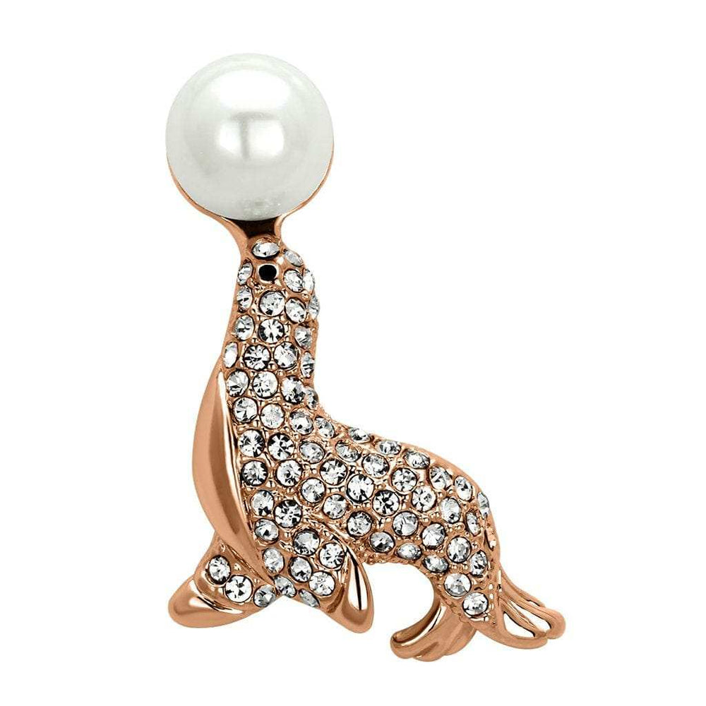 LO2872 - Imitation Rhodium White Metal Brooches with Synthetic Pearl in White - Alamode - Flyclothing LLC