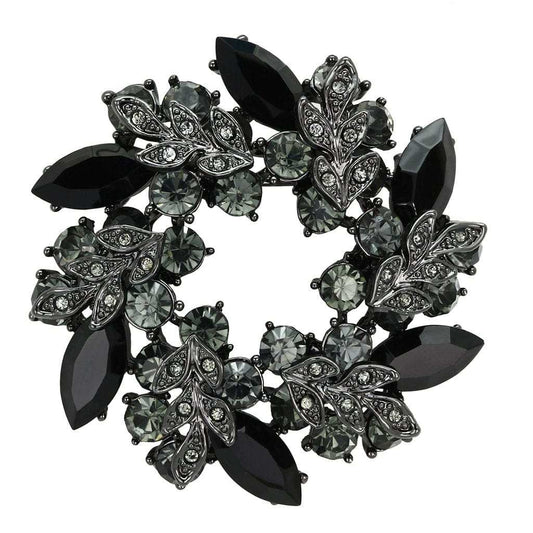 LO2917 - Ruthenium White Metal Brooches with Top Grade Crystal in Jet - Alamode - Flyclothing LLC