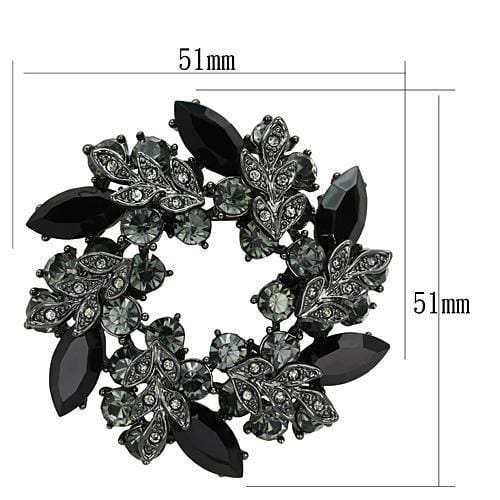 LO2917 - Ruthenium White Metal Brooches with Top Grade Crystal in Jet - Alamode - Flyclothing LLC