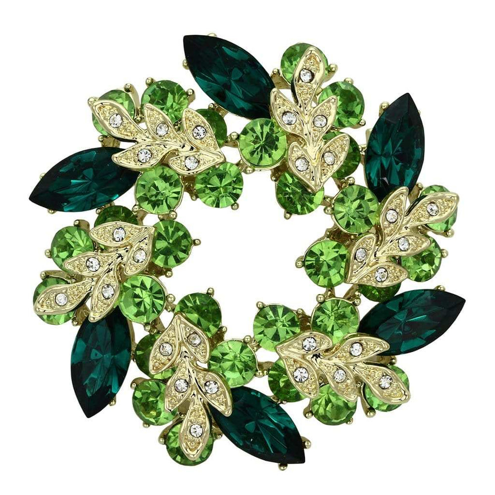 LO2918 - Flash Gold White Metal Brooches with Top Grade Crystal in Emerald - Alamode - Flyclothing LLC