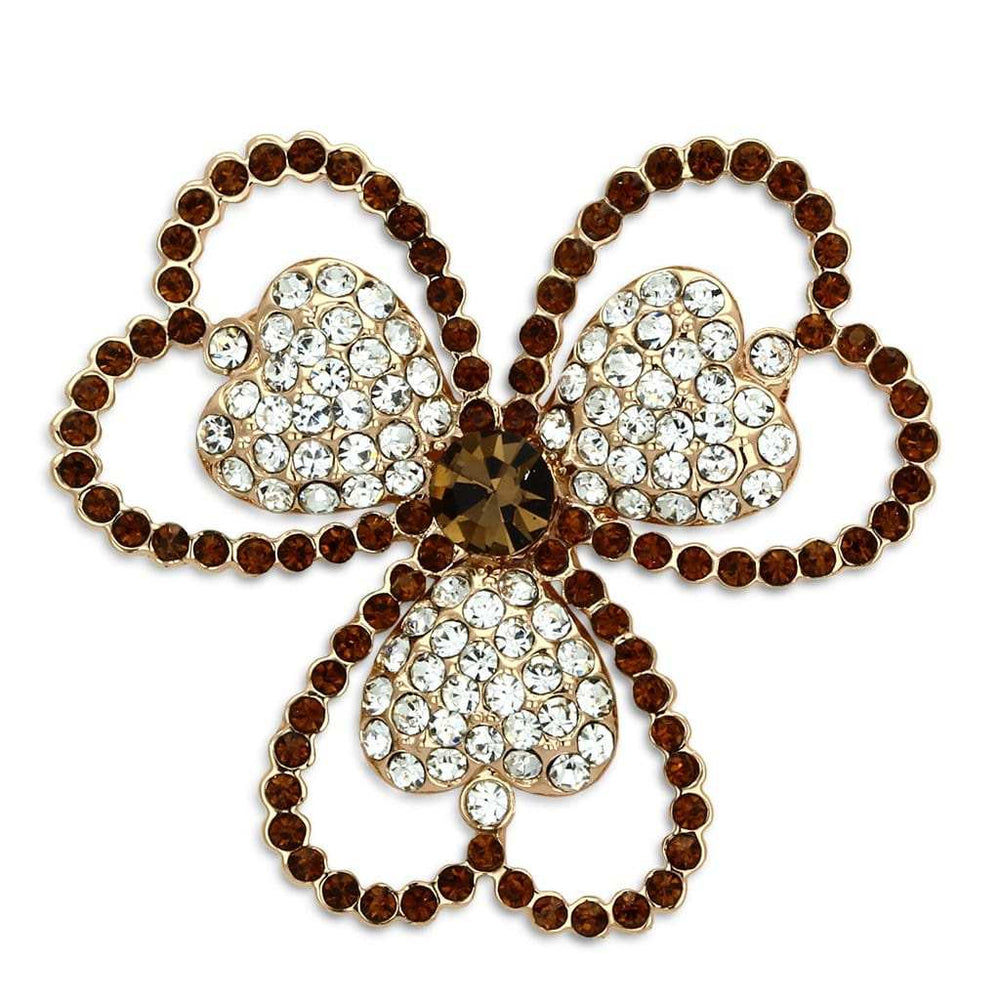 LO2925 - Flash Rose Gold White Metal Brooches with Top Grade Crystal in Smoked Quartz - Alamode - Flyclothing LLC