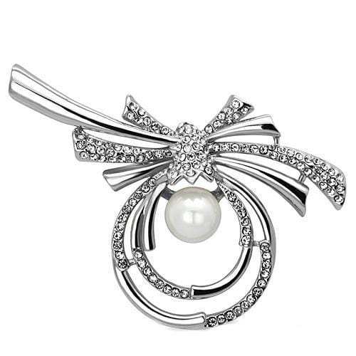 LO2938 - Imitation Rhodium White Metal Brooches with Synthetic Pearl in White - Alamode - Flyclothing LLC