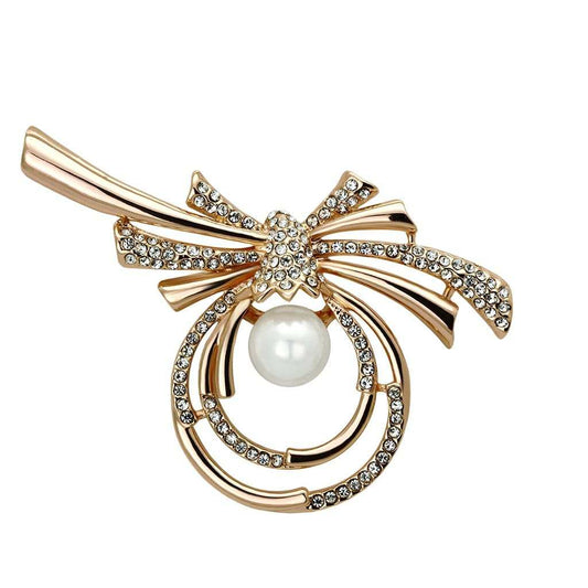 LO2939 - Flash Rose Gold White Metal Brooches with Synthetic Pearl in White - Alamode - Flyclothing LLC