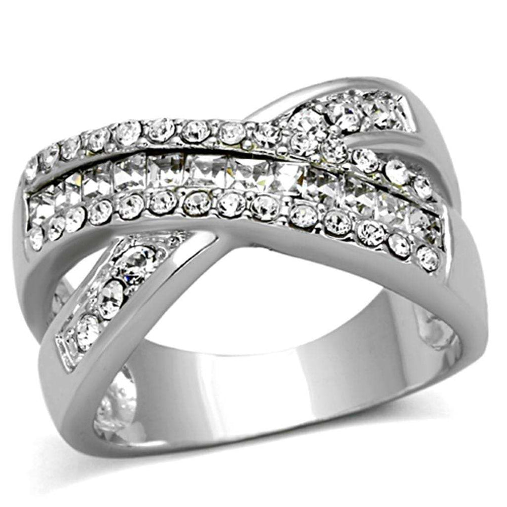 LO2942 - Rhodium Brass Ring with Top Grade Crystal in Clear - Alamode - Flyclothing LLC