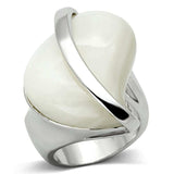 LO2944 - Rhodium Brass Ring with Synthetic Synthetic Stone in White - Alamode - Flyclothing LLC