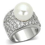 LO2951 - Rhodium Brass Ring with Synthetic Pearl in White - Alamode - Flyclothing LLC