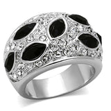 LO2957 - Rhodium Brass Ring with Synthetic Cat Eye in Jet - Alamode - Flyclothing LLC