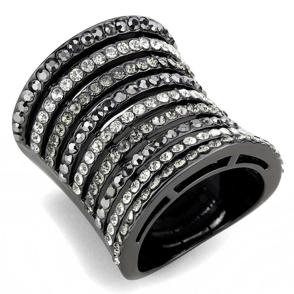 LO2967 - Ruthenium Brass Ring with Top Grade Crystal in Black Diamond - Alamode - Flyclothing LLC
