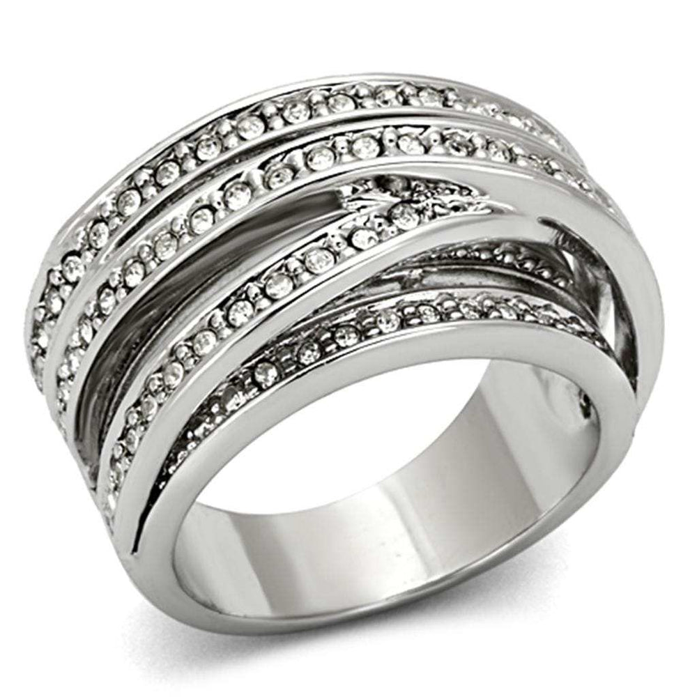 LO2995 - Rhodium Brass Ring with Top Grade Crystal in Clear - Alamode - Flyclothing LLC