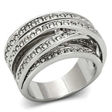 LO2995 - Rhodium Brass Ring with Top Grade Crystal in Clear - Alamode - Flyclothing LLC