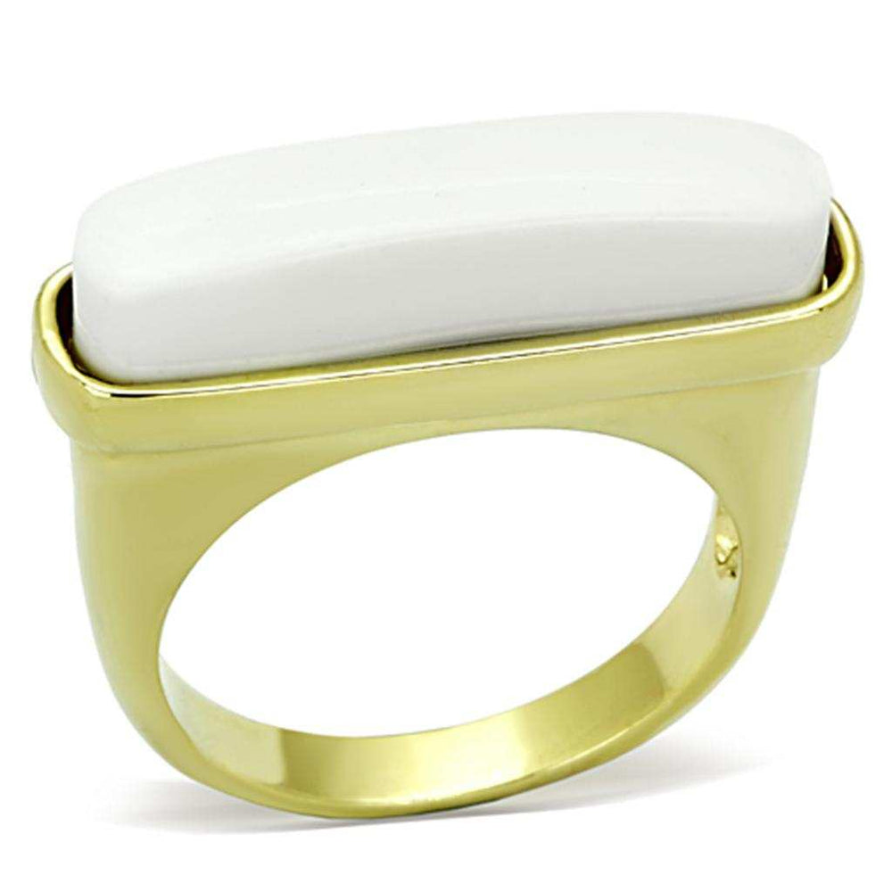 LO3011 - Gold Brass Ring with Synthetic Synthetic Stone in White - Alamode - Flyclothing LLC