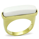 LO3011 - Gold Brass Ring with Synthetic Synthetic Stone in White - Alamode - Flyclothing LLC
