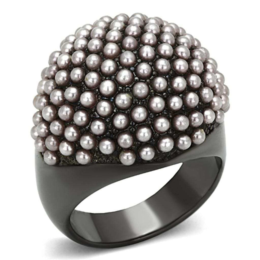 LO3019 - TIN Cobalt Black Brass Ring with Synthetic Pearl in Light Amethyst - Alamode - Flyclothing LLC